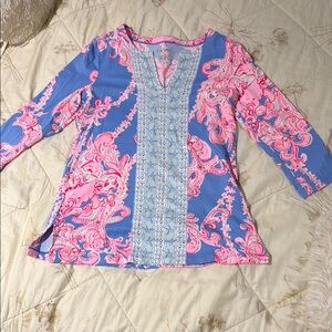 Lily Pulitzer Women's Pink and Blue Patterned Top